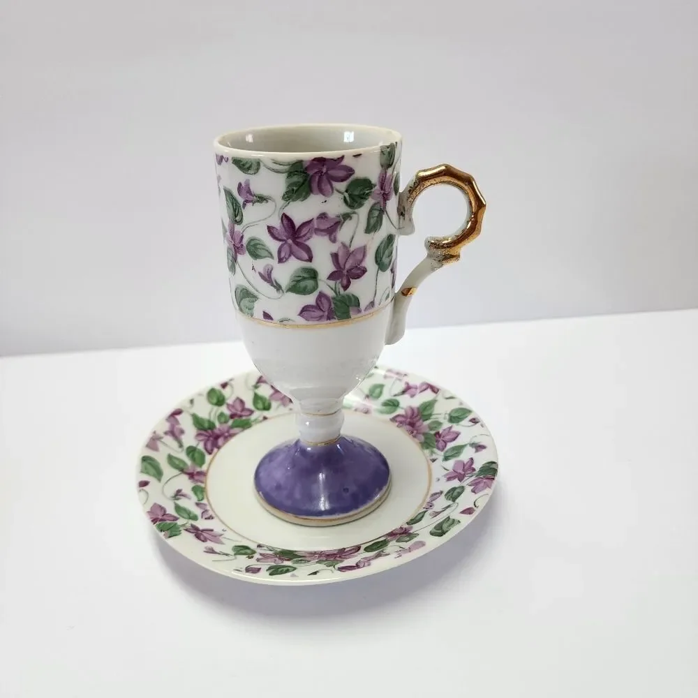 Vintage Inarco Violet Footed Cup and Saucer Set